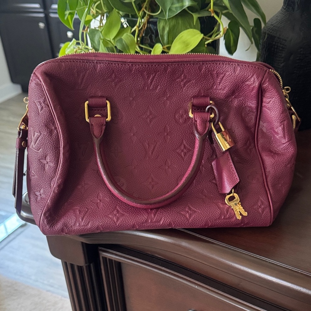 Louis Vuitton Burgundy Satchel with Gold Accents